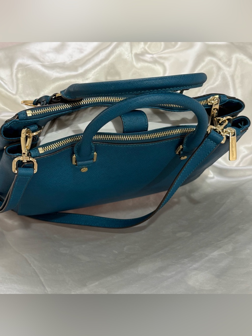 Michael Kors Sutton Medium Satchel Deep Teal Leather Crossbody Classic City Chic - Picture 5 of 16